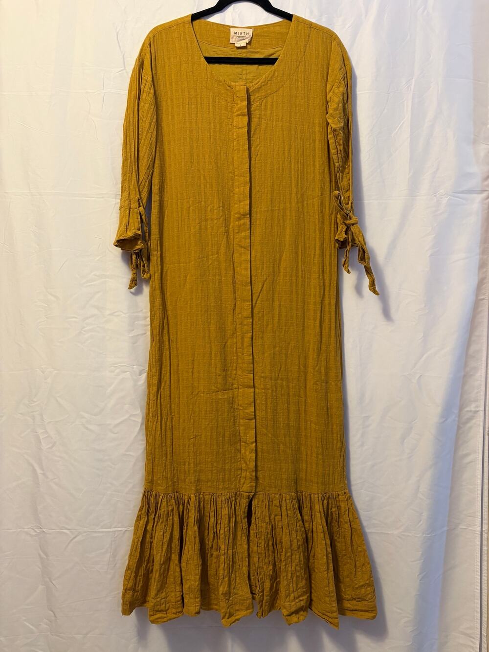 Mirth Maxi Cotton Dress Yellow Flutter Tie Sleeve Sz S